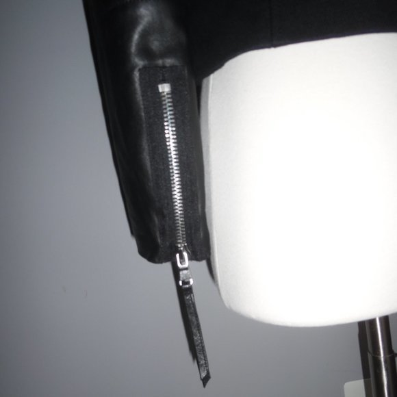 REBECCA TAYLOR Moto Biker Leather Quilted Twill Quilt Oversized Jacket 2‎ XS - Picture 8 of 14